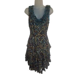 Vintage Bethany 90s Multicolor Ruffle Dress 12P Floral Geometric Boho Fairycore